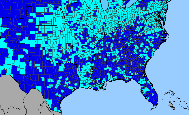 The range of Morus alba